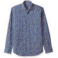 Bugatchi Men's Tappered Fit Printed Dots Spread Collar Shirt