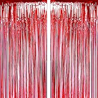 Red Party Tinsel Foil Fringe Curtains Backdrops - Picnic BBQ Happy Birthday Baby Shower Christmas New Years Valentines Carnival Party Photo Booth Props Backdrops Decorations, 2pc