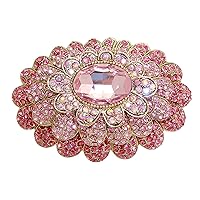 TTjewelry Sweet Pink 3 Layer Flower Austria Crystal Gold-Tone Large Brooch