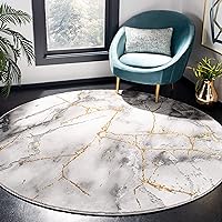SAFAVIEH Craft Collection Area Rug - 4' Round, Grey & Gold, Modern Abstract Design, Non-Shedding & Easy Care, Ideal for High Traffic Areas in Living Room, Bedroom (CFT877F)