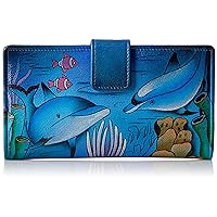 Anna by Anuschka Women’s Hand-Painted Genuine Leather Two Fold Wallet - Playful Dolphin