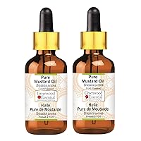 Pure Mustard Oil (Brassica juncea) with Glass Dropper 100% Natural Therapeutic Grade Cold Pressed for Personal Care (Pack of Two)100ml X 2 (6.76 oz)