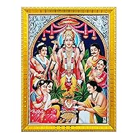 Koshtak Synthetic Wood Picture Frame with Lord Satyanarayan Swamy Vishnu Avatar Blessing Poster (30 x 23 cm, Golden)