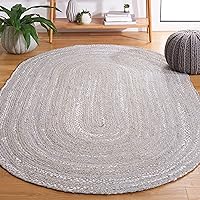Safavieh Braided Collection Area Rug - 4' x 6' Oval, Light Grey, Handmade Country Cottage Reversible Cotton, Ideal for High Traffic Areas in Living Room, Bedroom (BRD452F)