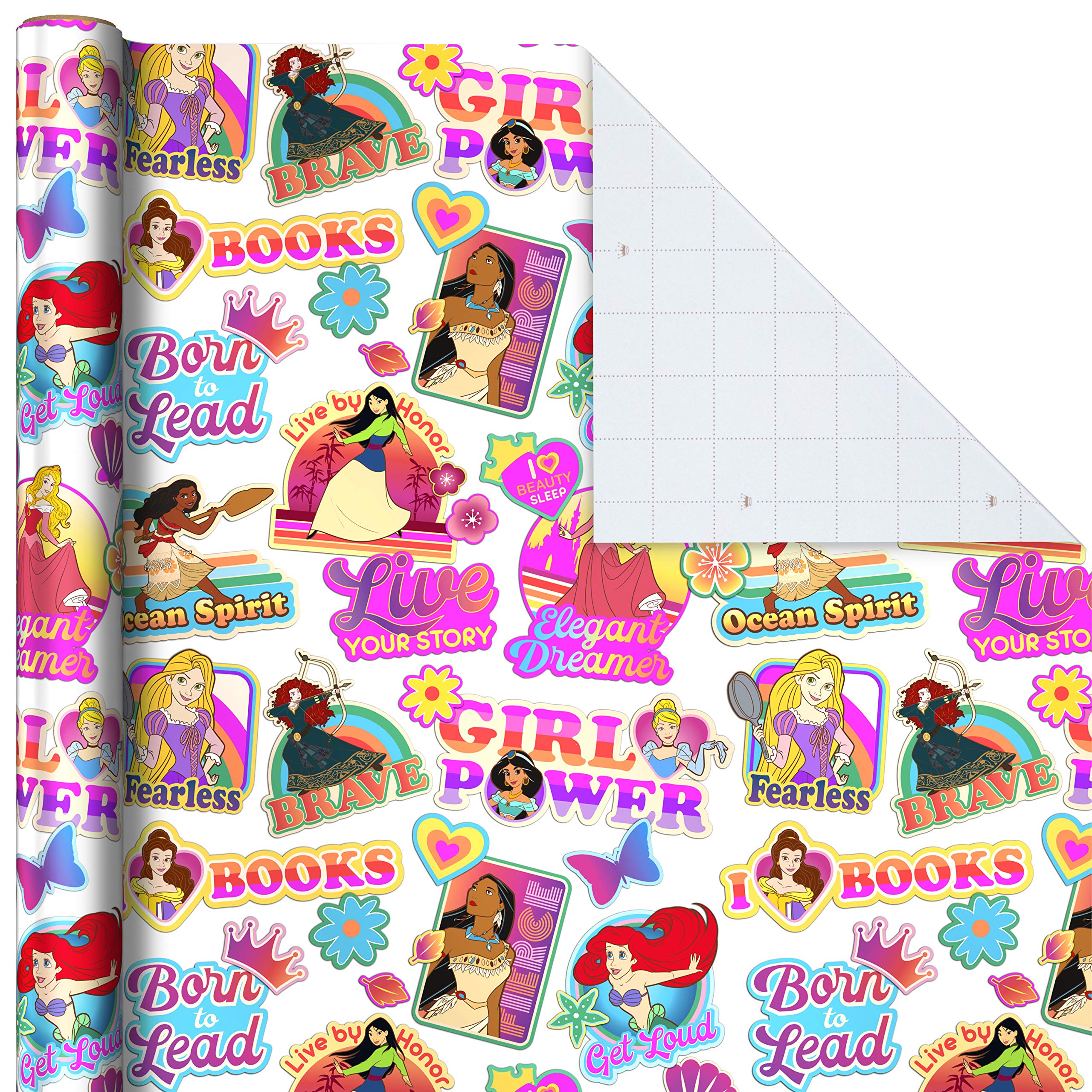 Hallmark Disney Princess Wrapping Paper with Cut Lines (Pack of 3, 60 sq. ft. ttl.) with Cinderella, Ariel, Mulan, Jasmine, Snow White and Belle for Birthdays, Christmas or Any Occasion