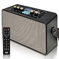 PyleUsa Vintage Bluetooth Speaker - Rechargeable Leather Portable Wireless BT Retro Style Audio System with TWS, 180W Heavy Bass Music Player, 5H Playtime, AUX, Mic in, Remote Control, Carrying Strap