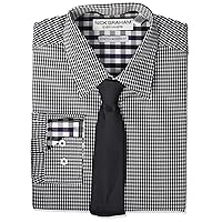 Nick Graham Men's Stretch Modern Fit Gingham Dress Shirt and Solid Tie Set