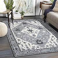 Lahome Area Rug 3x5 Machine Washable Kitchen Rugs, Non Slip Rugs for Entryway, Vintage Ultra Soft Aesthetic Non-Shedding Indoor Floor Throw Carpet for Bedroom Living Room Bathroom, Grey