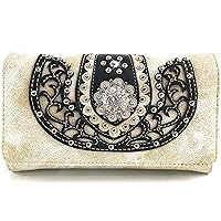 Justin West Concealed Carry Floral Embroidery Rhinestone Berry Concho Stud Purse