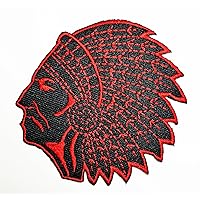 HHO Red Indian tribal chief (Black Red) Patch Embroidered DIY Patches, Cute Applique Sew Iron on Kids Craft Patch for Bags Jackets Jeans Clothes