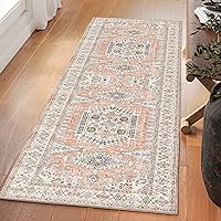 Valenrug Washable Runner Rug 2'6x8 - Ultra-Thin, Stain Resistant, Antique Collection Area Rug for Living Room Bedroom, Distressed Vintage Rug(Peach/Yellowish, 2'6