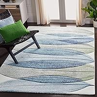 SAFAVIEH Hollywood Collection Area Rug - 9' x 12', Ivory & Blue, Mid-Century Modern Design, Non-Shedding & Easy Care, Ideal for High Traffic Areas in Living Room, Bedroom (HLW703A)