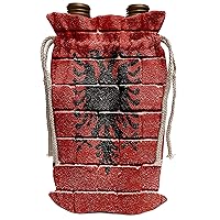 3dRose National flag of Albania painted onto a brick wall albanian-Wine Bag, 13.5 by 8.5-inch , Beige