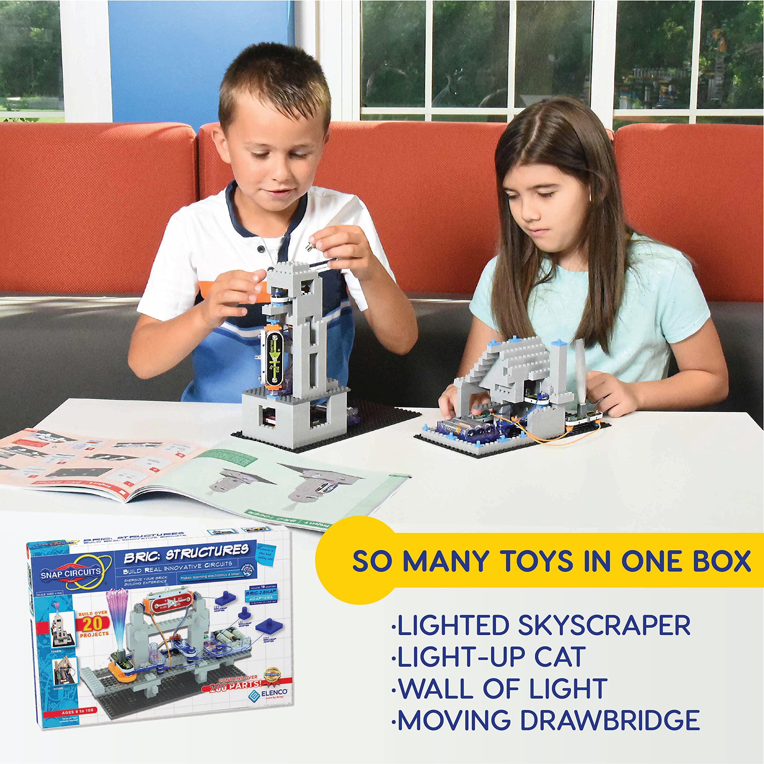 Snap Circuits BRIC: Structures | Brick & Electronics Exploration Kit | Over 20 Stem & Brick Projects | Full Color Project Manual | 20 Parts | 75 BRIC-2-Snap Adapters | 140+ BRICs