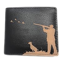 Oak Tree Beautiful Quality Engraved Leather Mens Wallet with Hunting Shooting Image Card Holder with Zipped Back Pocket