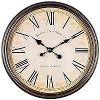 Bernhard Products Large Decorative Wall Clock 20 Inch Silent Non Ticking Battery Operated Quartz Vintage Stylish with Rustic Dark Brown Rim for Home Living/Dining Room Kitchen & Over Fireplace