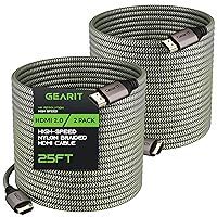 GearIT 4K HDMI Cable, (2-Pack / 25ft / 7.6m) High-Speed HDMI 2.0b, 4K 60hz, 3D, ARC, HDCP 2.2, HDR, 18Gbps - Nylon Braided Cord