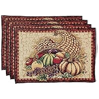 Violet Linen Fall Harvest Thanksgiving Autumn Leaves Sunflowers Fruits Pumpkins Tapestry Pattern, Polyester Cotton Woven Tapestry, Cornucopia, 13 X 19, Rectangler Set of 4, Decorative Place Mats