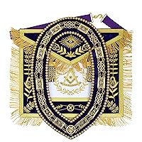 Masonichub Grand Lodge Masonic Apron 100% Lambskin Leather Hand Embroidered Golden Bullion Wire Thread, Fringe Past Master Mason Aprons And Chain Collar Set Square & Compass, Bullion,purple