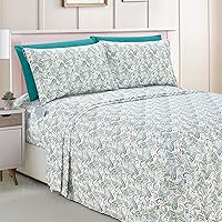 Elegant Comfort Amelia Paisley Printed 6-Piece Sheet Set, Deep Pocket 1500 Premium Hotel Quality, Fade and Wrinkle Resistant, Fitted Sheets with Smart Pockets, Paisley Sheet Set, Queen, Teal