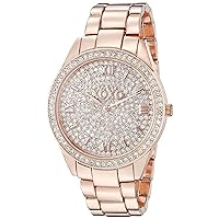 Accutime XOXO Women's Analog Watch with Rose Gold-Tone Case, Crystal Dial and Bezel, Fold-Over Link Clasp - Official XOXO Rose Gold Watch, Link Bracelet Strap - Model: XO5803
