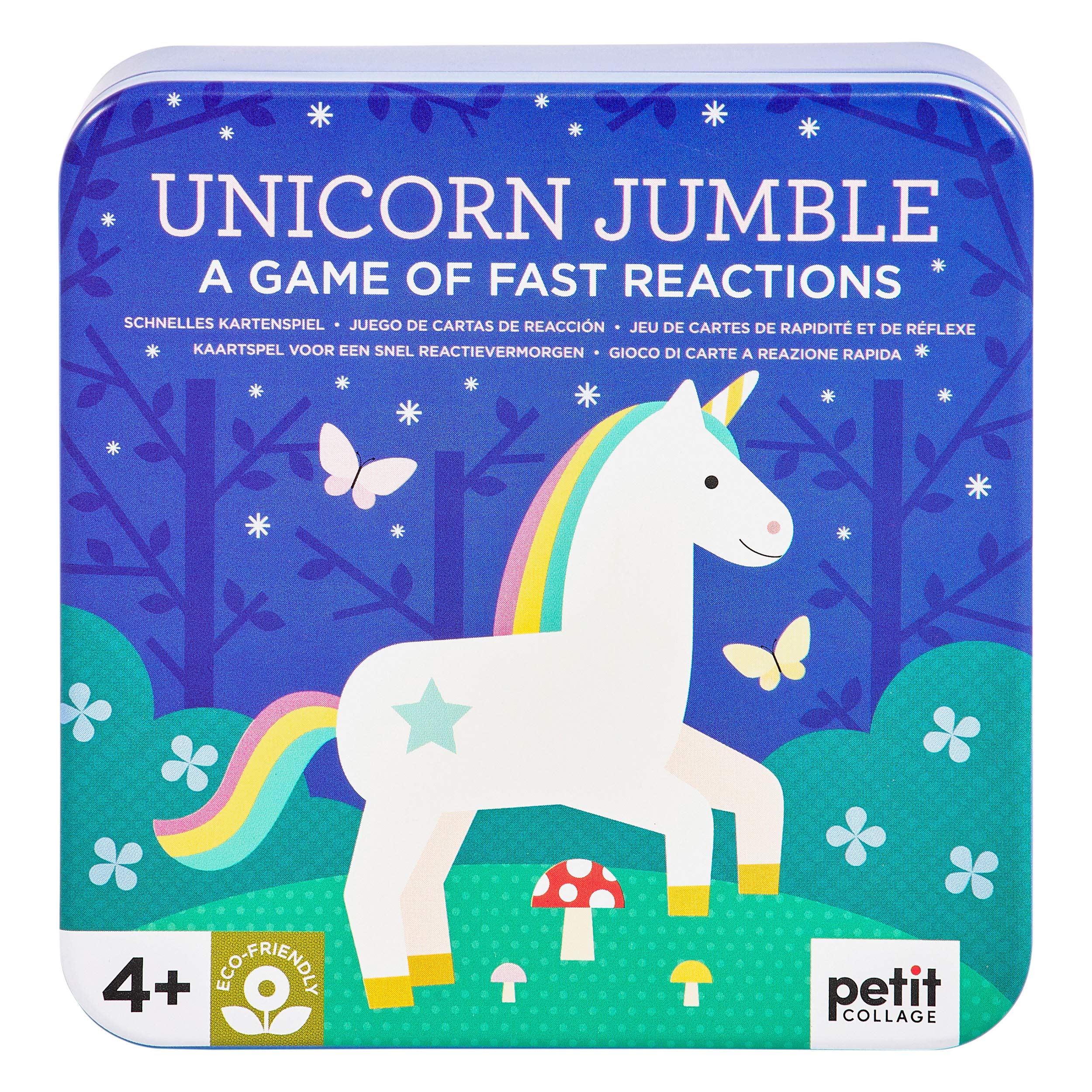 Petit Collage Unicorn Jumble Card Game: A Game of Fast Reactions – Matching Card Game for Kids – Ideal for 2-6 Players, Ages 4+ – Includes a Durable Tin for Travel and Easy Storage