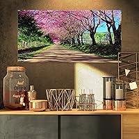PT10224-32-16 Cherry Blossom Pathway in Chiang Mai-Landscape Art Print Canvas-32X16, 32 x 16 in, Green