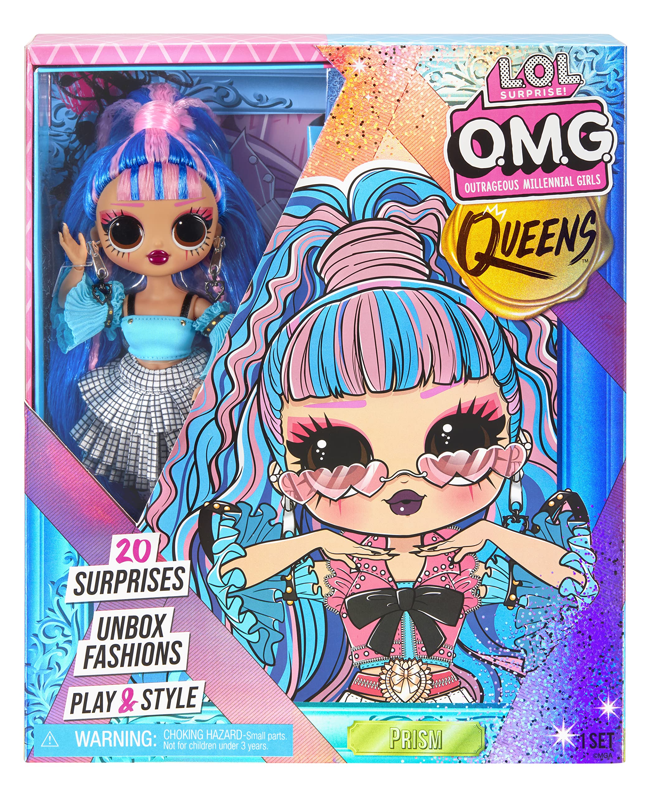 LOL OMG Queens Prism Doll with 20 Surprises Including Outfit and Accessories for Fashion Toy, Girls Ages 3 and up, 10-inch