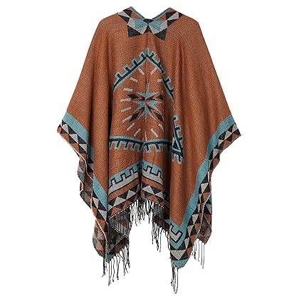 Urban CoCo Women's Printed Tassel Open Front Poncho Cape Cardigan Wrap Shawl