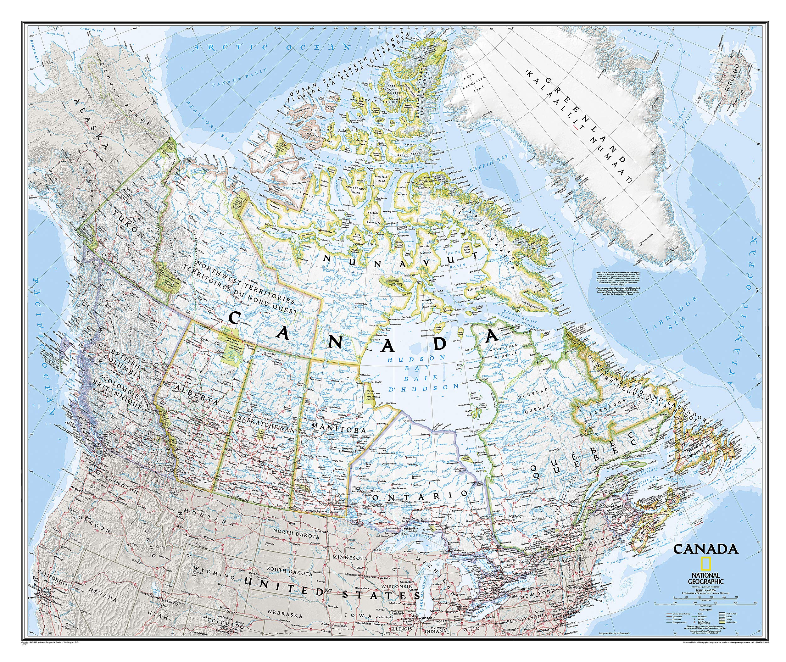 National Geographic Canada Wall Map - Classic - Laminated (38 x 32 in) (National Geographic Reference Map)