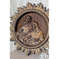 Sacred Heart of Jesus and Immaculate Heart of Mary Christian icon Wooden carved religious wall art Personal engraving