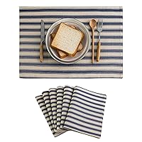Home Brilliant Placemats Set of 6 Heat Resistant Dining Table Place Mats for Kitchen Table Farmhouse Rustic, 13 x 19 inches, Stripes, Navy Blue and Beige