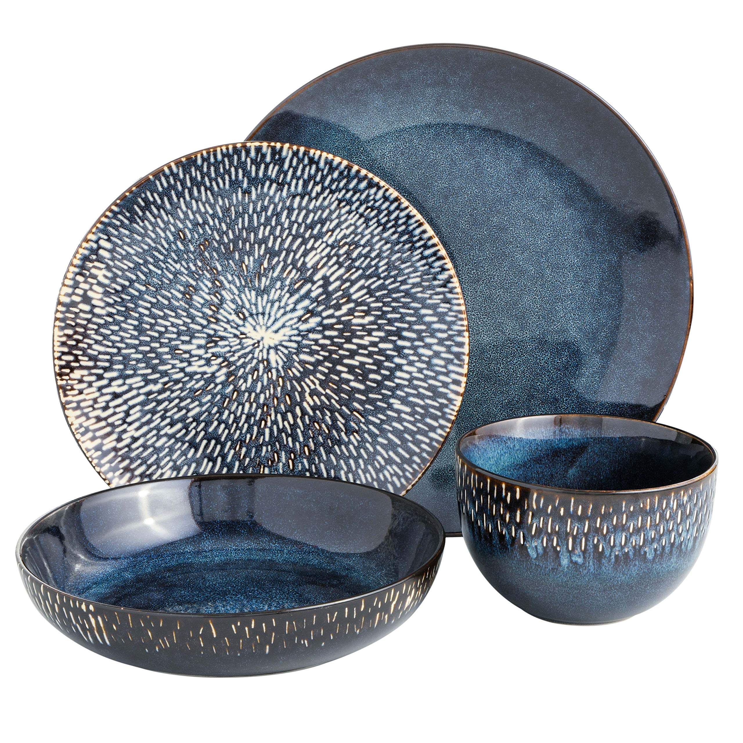 Gibson Elite Matisse 16 Piece Double Bowl Dinnerware Set, Cobalt Blue