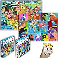 Think2Master Colorful United States Map 100 Pieces & Colorful World Map of Birds 100 Pieces Jigsaw Puzzle. Fun Educational Toy for Kids, School & Families. Great Gift for Boys & Girls Ages 4+