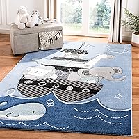 SAFAVIEH Carousel Kids Collection Area Rug - 8' x 10', Blue & Grey, Animal Design, Non-Shedding & Easy Care, Ideal for High Traffic Areas for Boys & Girls in Playroom, Nursery, Bedroom (CRK121B)