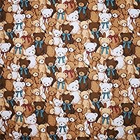 Hanjunzhao 100% Cotton Fabric by The Yard, Cartoon Bear Pattern Print Fabric for Quilting, Sewing, Crafts, Home Décor, 2 Yards
