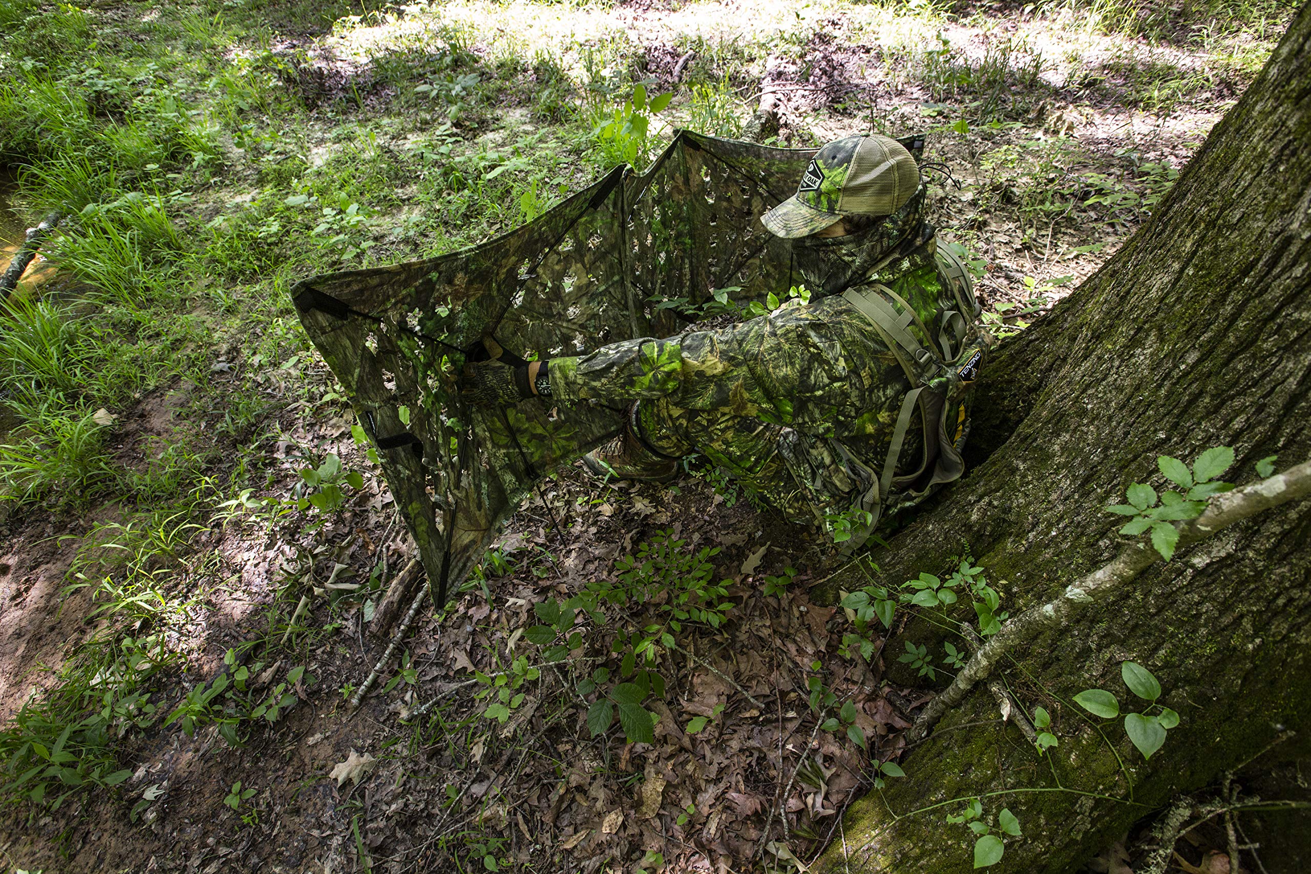 Ameristep Throwdown Ground 3D Leafy Die-Cut Camo Ultra-Compact Easy-Setup Three-Panel Low-Noise Run-and-Gun 2-Person Hunting Blind