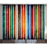 Ambesonne Stripes Curtains, Vertical Lines Colorful Retro Bands Damage Effects Old Fashion Weathered Display, Living Room Bedroom Window Drapes 2 Panel Set, 108