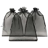 100pcs Sheer Organza Favor Bags 8 X 12 Large Organza Drawstring Bags (black)