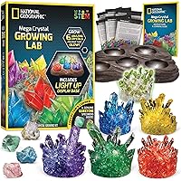 National Geographic Mega Crystal Growing Kit - Grow 6 Crystals with Light-Up Stand, Science Gifts for Kids 8-12