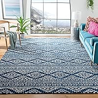 SAFAVIEH Tulum Collection Area Rug - 8' x 10', Navy & Ivory, Moroccan Boho Tribal Design, Non-Shedding & Easy Care, Ideal for High Traffic Areas in Living Room, Bedroom (TUL272N)