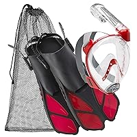 Cressi Adult Snorkeling Full-Face Mask & Adjustable Fins Kit | Wide Clear View, Anti-Fog System | Easy Breathing: Safety First | Short Fins | Ideal for Traveling | Duke & Bonete,