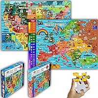 Think2Master Colorful United States Map 100 Pieces & Map of Europe 100 Pieces Jigsaw Puzzle. Fun Educational Toy for Kids, School & Families. Great Gift for Boys & Girls Ages 4+ to Stimulate Learning