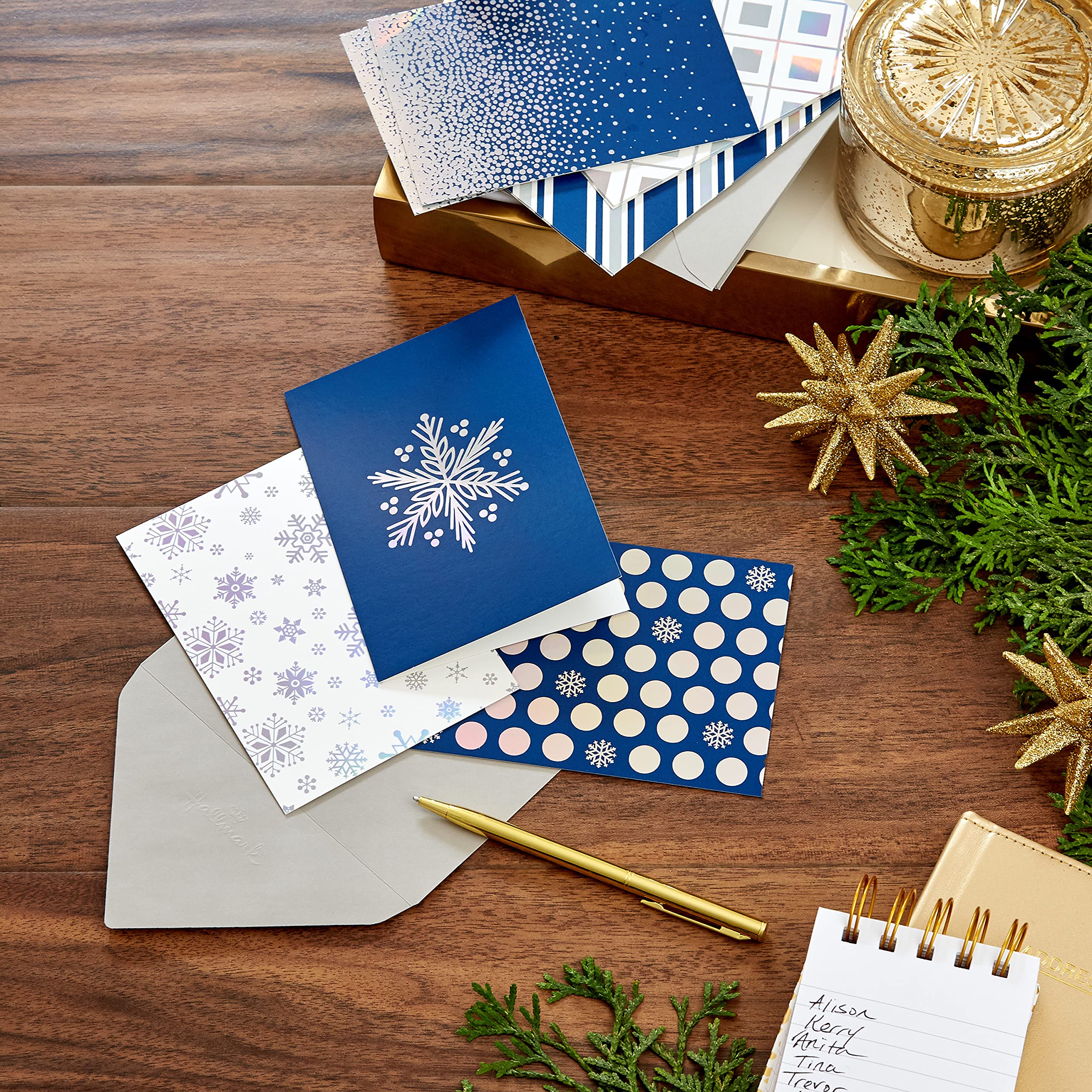 Hallmark Blank Cards, Boxed Holiday Cards Assortment (Snowflakes, 24 Cards and Envelopes),Blue Designs,5CZE1036