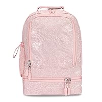 Bentgo® Kids 2-in-1 Backpack & Insulated Lunch Bag - Glitter Designed 16” Backpack for School & Travel - Durable, Water Resistant, Padded, & Large Compartments (Glitter Edition - Petal Pink)