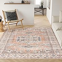 Valenrug Washable Rug 3x5 - Ultra-Thin Antique Collection Area Rug, Stain Resistant Rugs for Living Room Bedroom, Distressed Vintage Rug(Peach/Yellowish, 3'x5')
