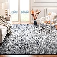 SAFAVIEH Madison Collection Area Rug - 8' x 10', Navy & Silver, Glam Ogee Trellis Distressed Design, Non-Shedding & Easy Care, Ideal for High Traffic Areas in Living Room, Bedroom (MAD604G)