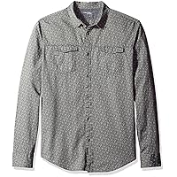 Calvin Klein Jeans Men's Long Sleeve Geo Print Herringbone Button Down Shirt, Storm Grey, Small