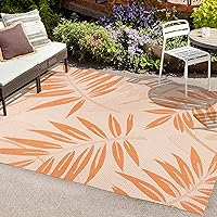 SMB208A-3 Havana Tropical Palm Leaf Indoor Outdoor Area Rug, Floral Transitional Modern Easy Cleaning,Bedroom,Kitchen,Backyard,Patio,Non Shedding, 3 X 5, Cream/Orange