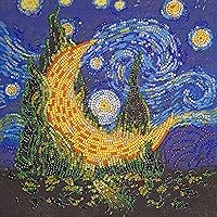 Bead Embroidery Kit Cypress moon. DIY Beadwork Craft Kit for Beginners. Hand Made Beading kit from Abris Art, Ukraine. Stylish needlework set, needlepoint pattern colorful moon Van Gogh decor wall art